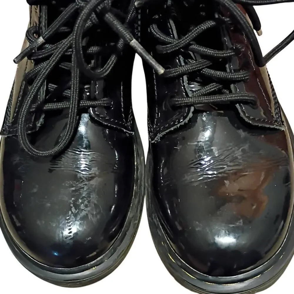 Dr. Martens Shiny Black Kids Boots Size 1 Zip Sides